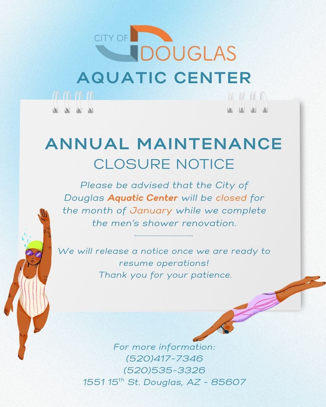 Aquatic Center Winter Closure Flyer